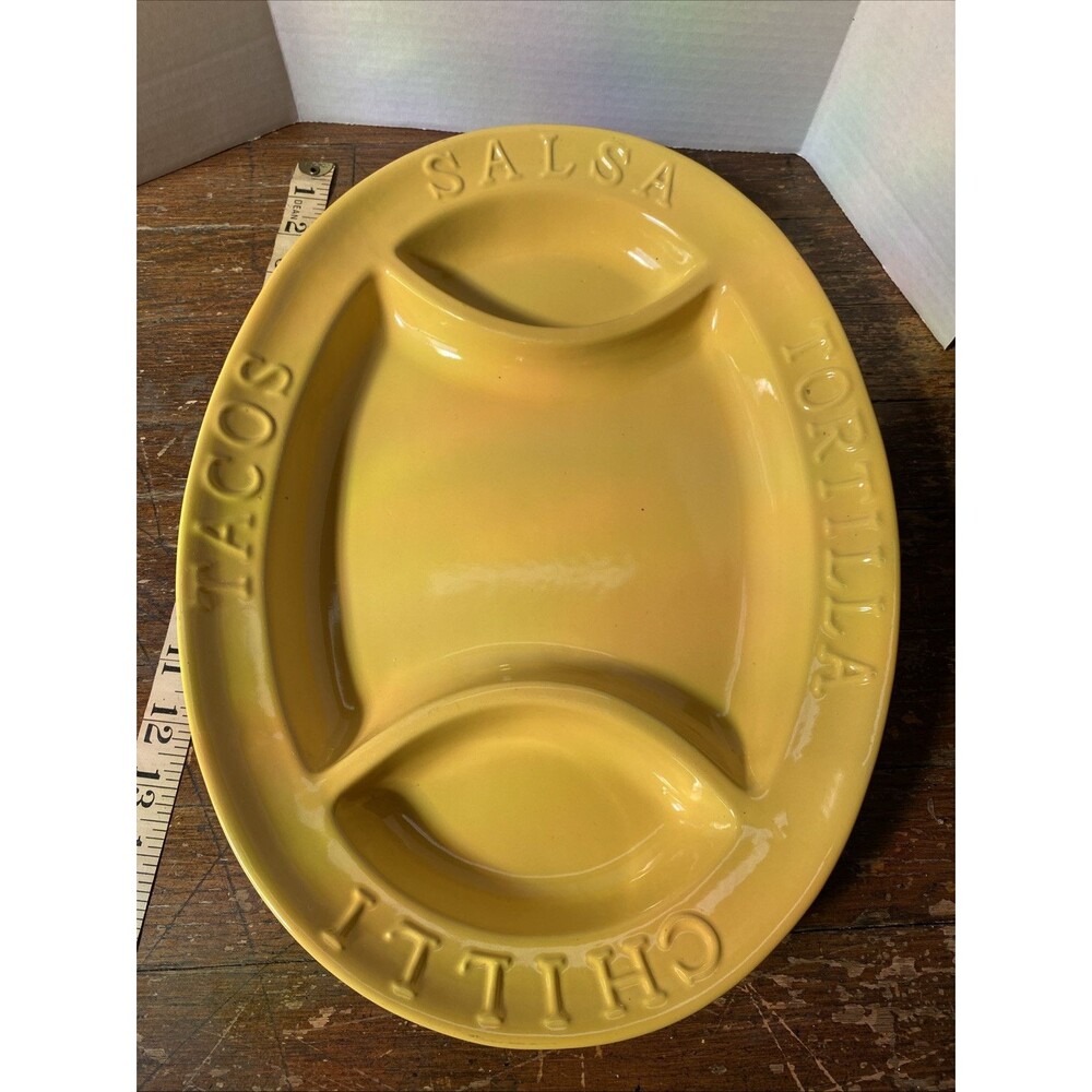 Large Yellow Divided Chilli Salsa Tacos Heavy Platter Tray Portugal 16x12”